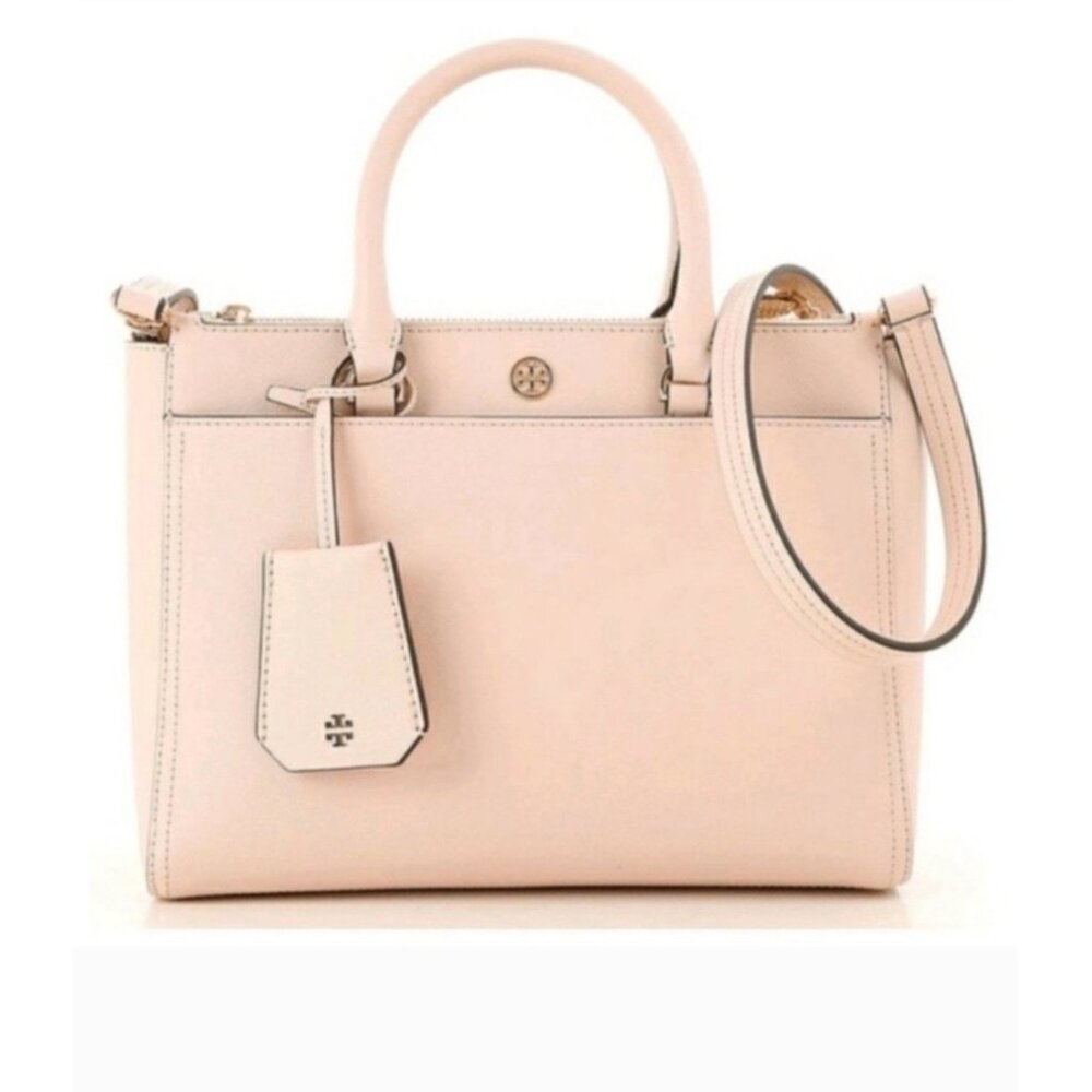 Tory Burch Robinson Small Double Zip Tote Pale Apricot /Gold